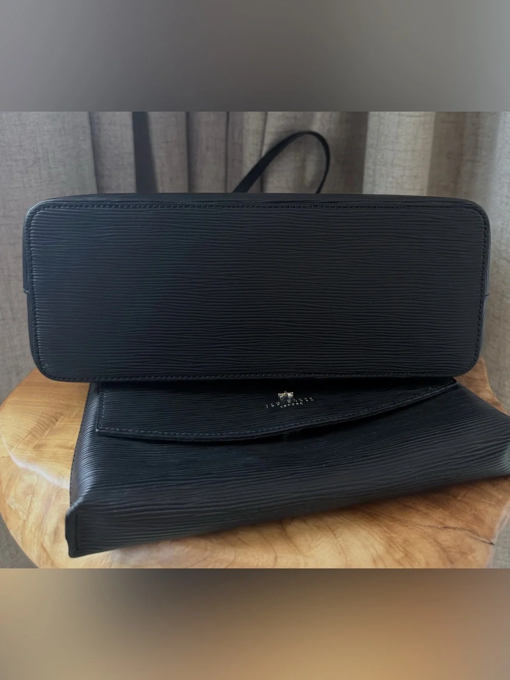 Ted Baker Black Textured Bow Tote & Matching Clutch Set EUC